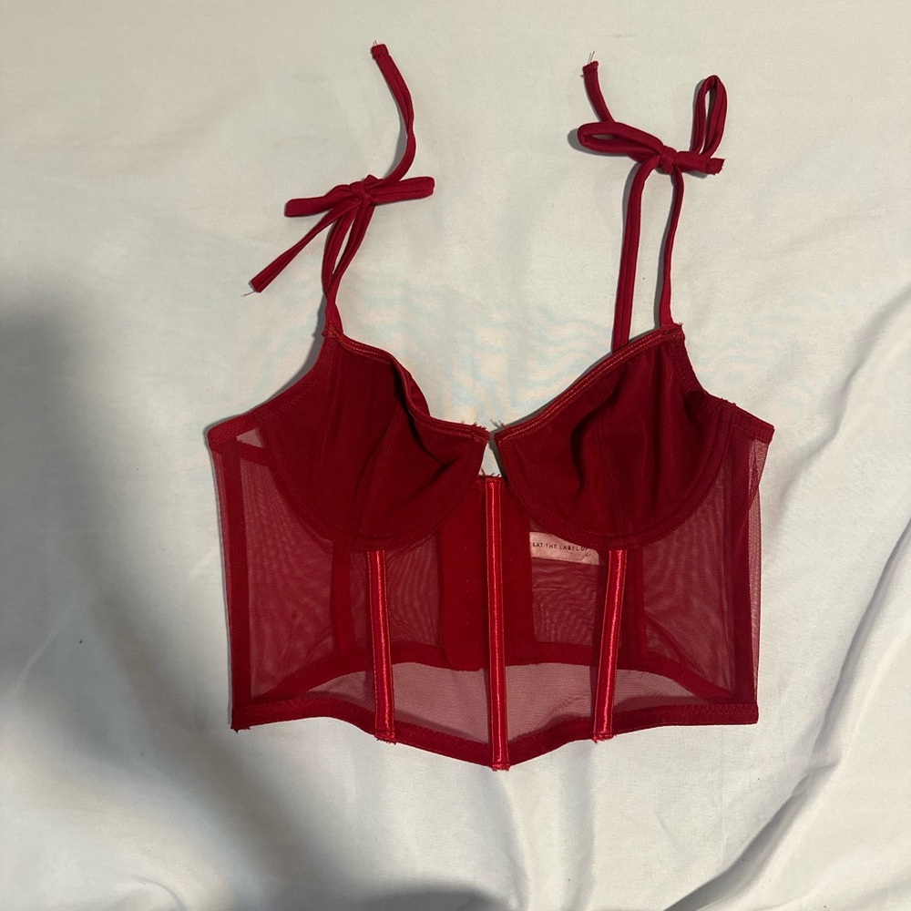 Elegant Red Mesh Bustier Top